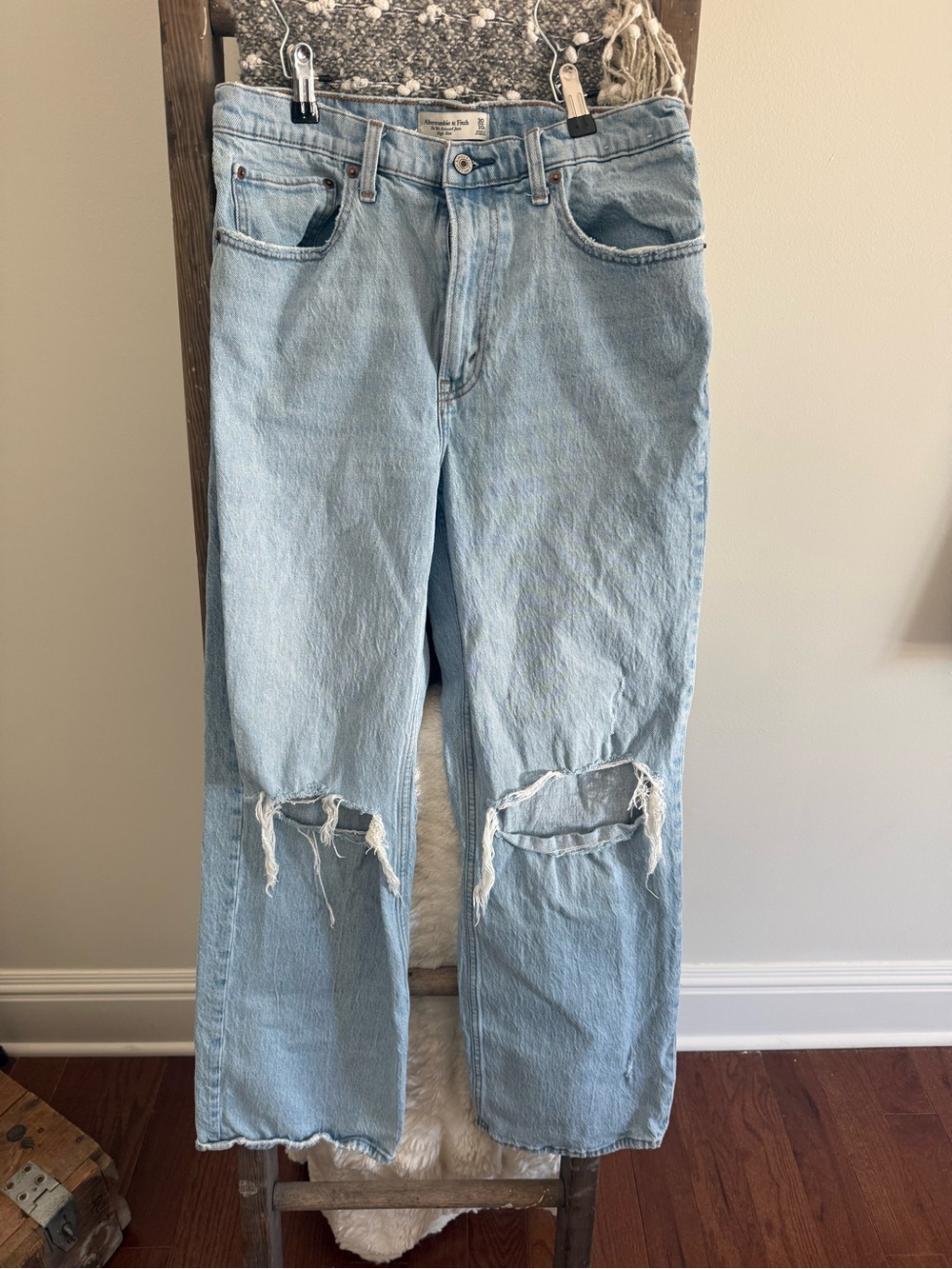 Abercrombie & Fitch Light Wash Distressed Straight-Leg Jeans